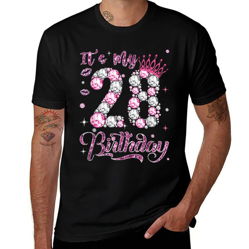 It's My 28th Birthday Queen 28 Years Old Diamond Crown Pink  Slim-fit Cut T-Shirt