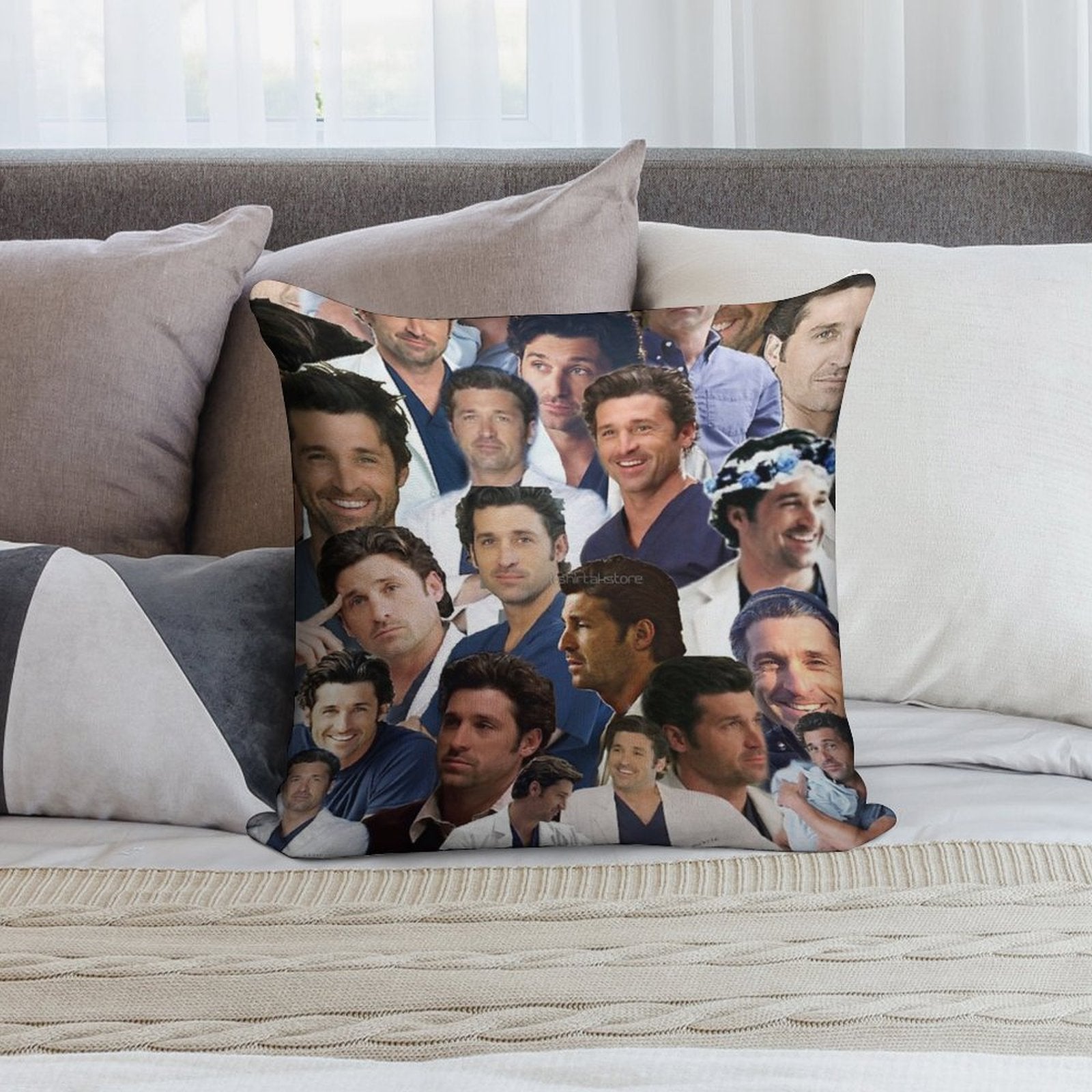 Patrick Dempsey Photo Collage Soft Hidden Zipper Throw Pillow