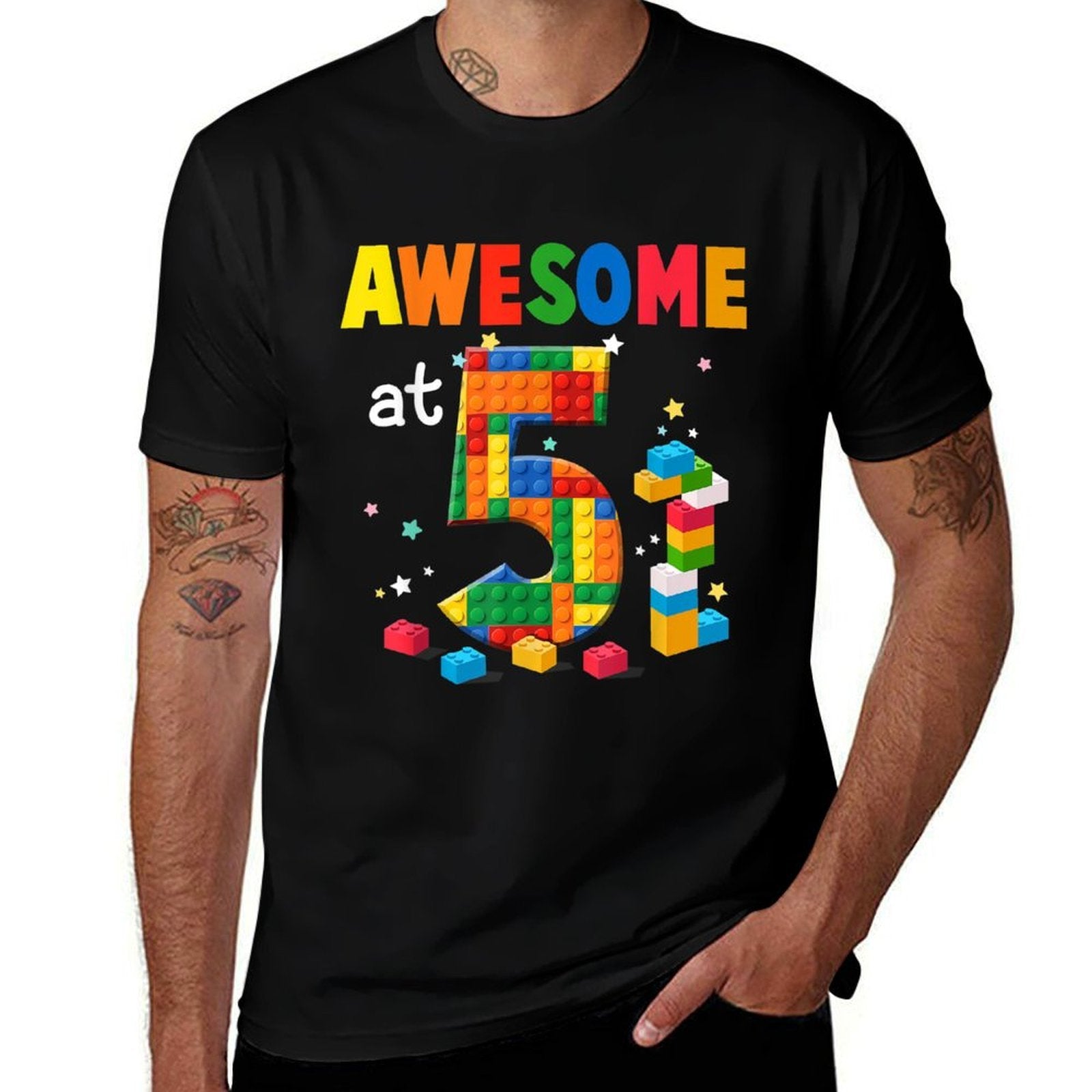 Building Blocks Brick 5th Birthday 5 Year Old Boy Gift  High-quality Stitching T-Shirt