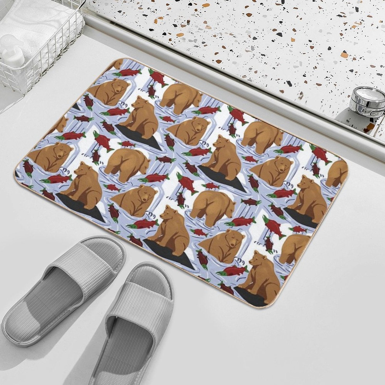 Katmai Bears Repeating Pattern  Absorbent Bath Mat