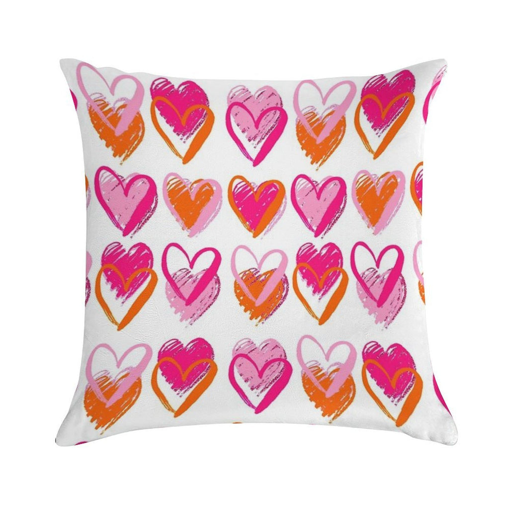 Pink And Orange Hearts Soft Fade-Resistant Throw Pillow