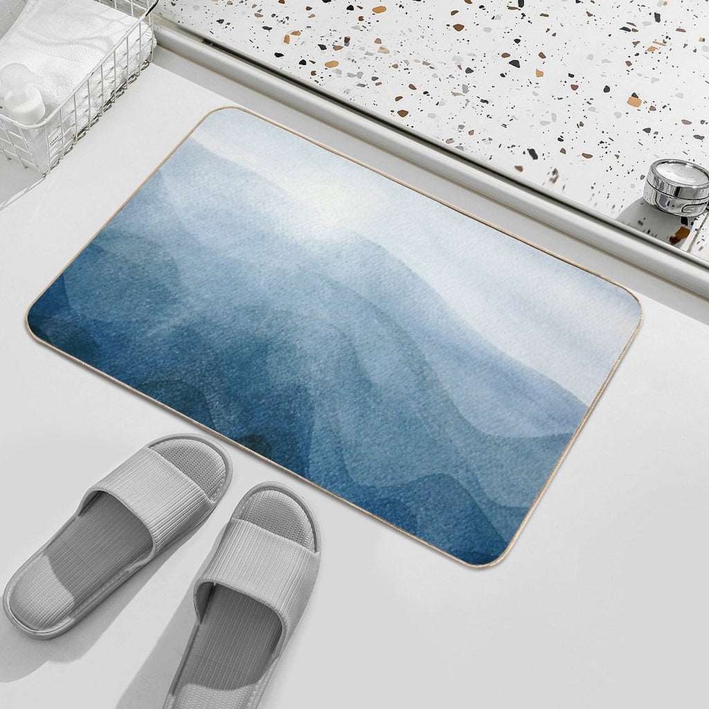 Blue Sunrise in The Mountains, Dawn, Abstract Watercolor  Rapid-Drying Bath Mat