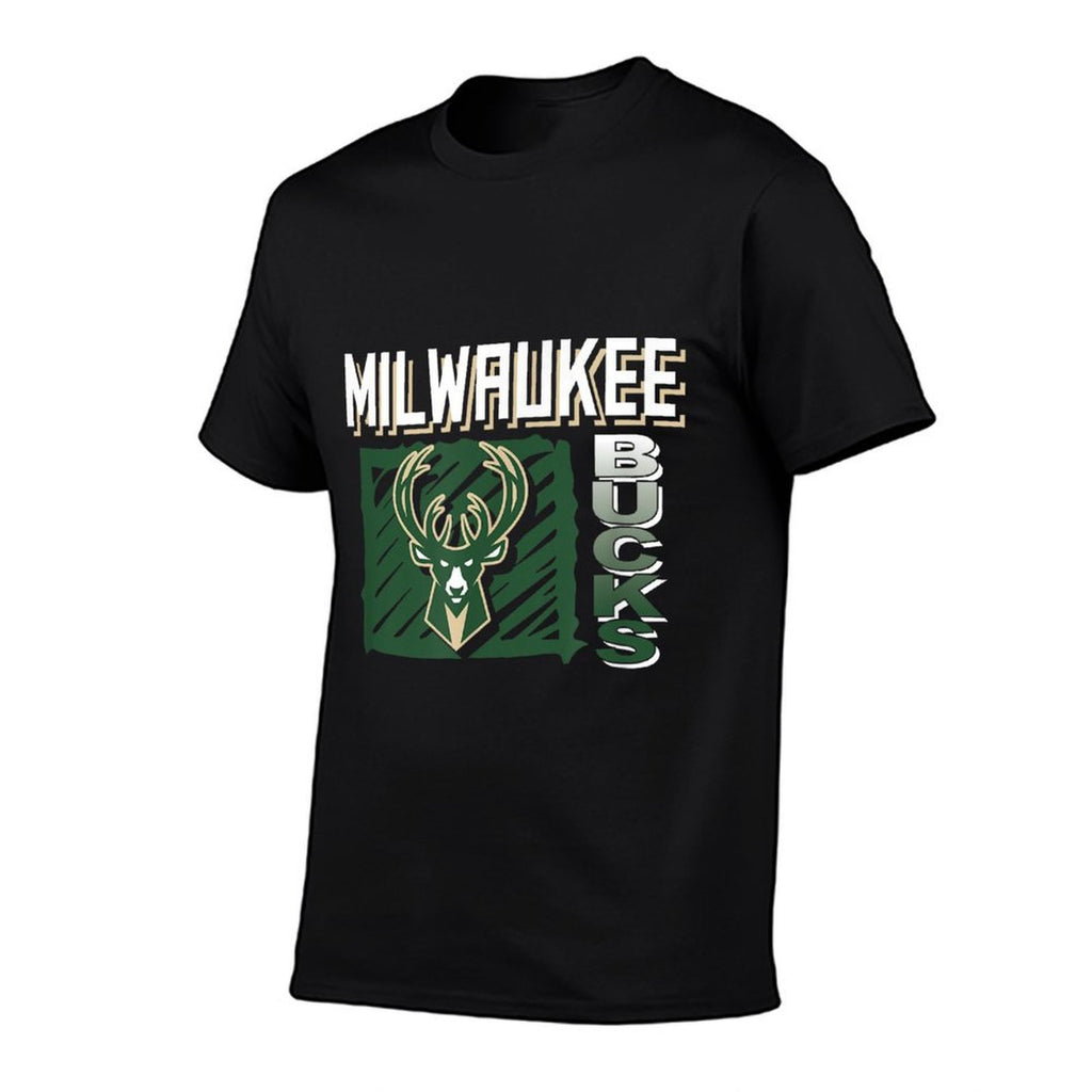 NBA - Milwaukee Bucks Scribble Square Black  Vintage-inspired T-Shirt