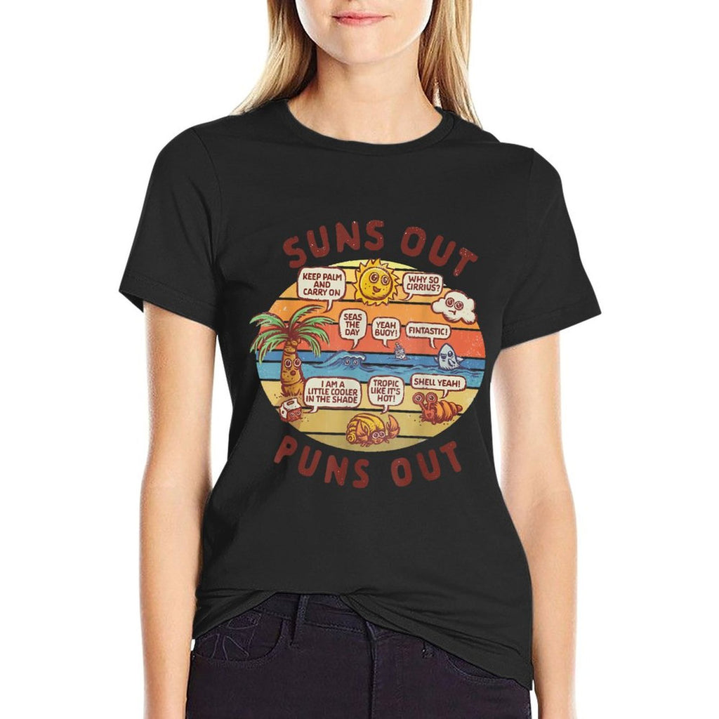 Vintage Summer Lover Quote Suns Out Puns Out Funny Meme  Durable T-Shirt