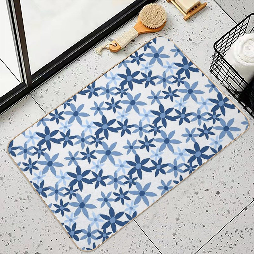 Star Flowers - Blue  Odorless Bath Mat