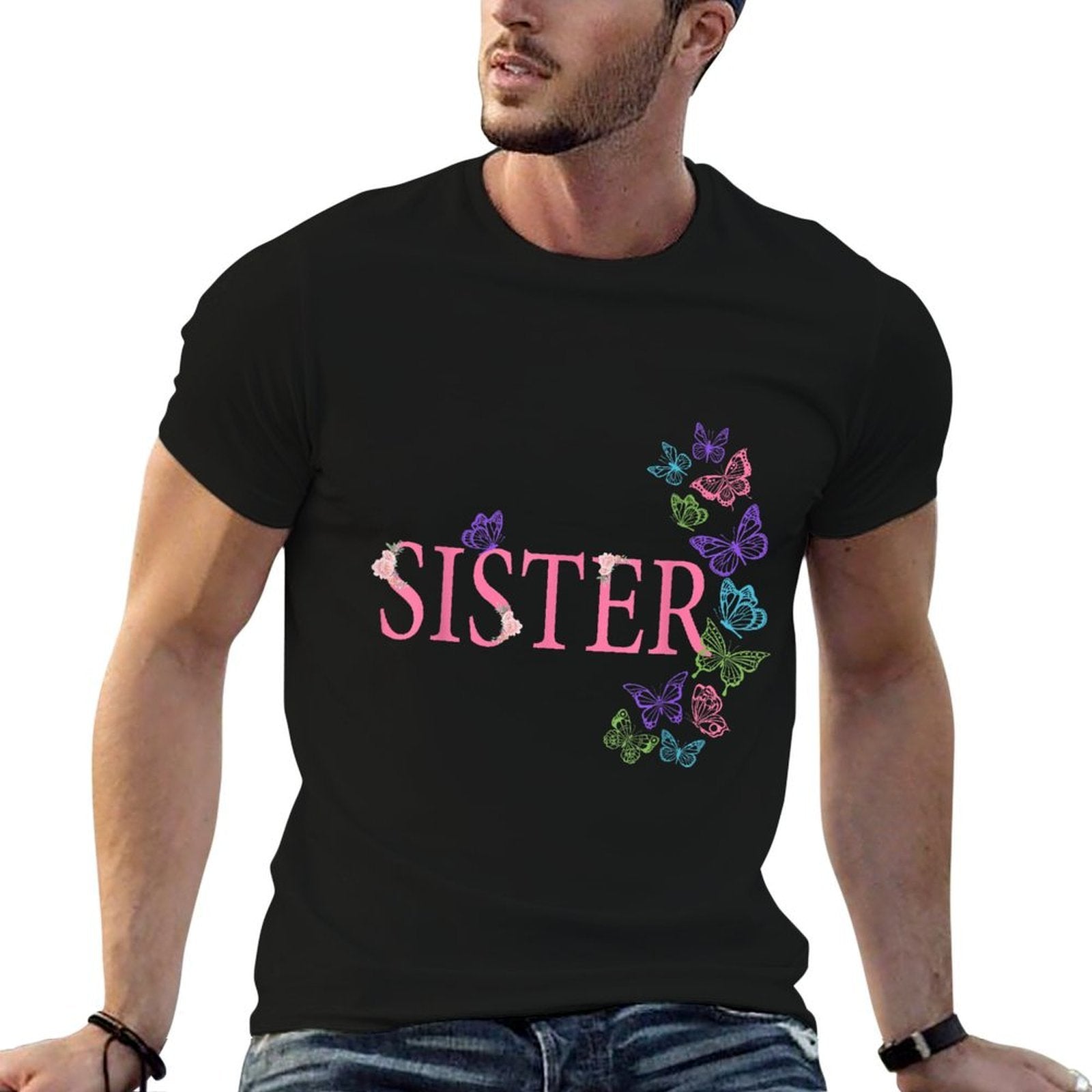 Sister of The Birthday Girl Butterfly Family 1st Birthday  Polyester Blend T-Shirt