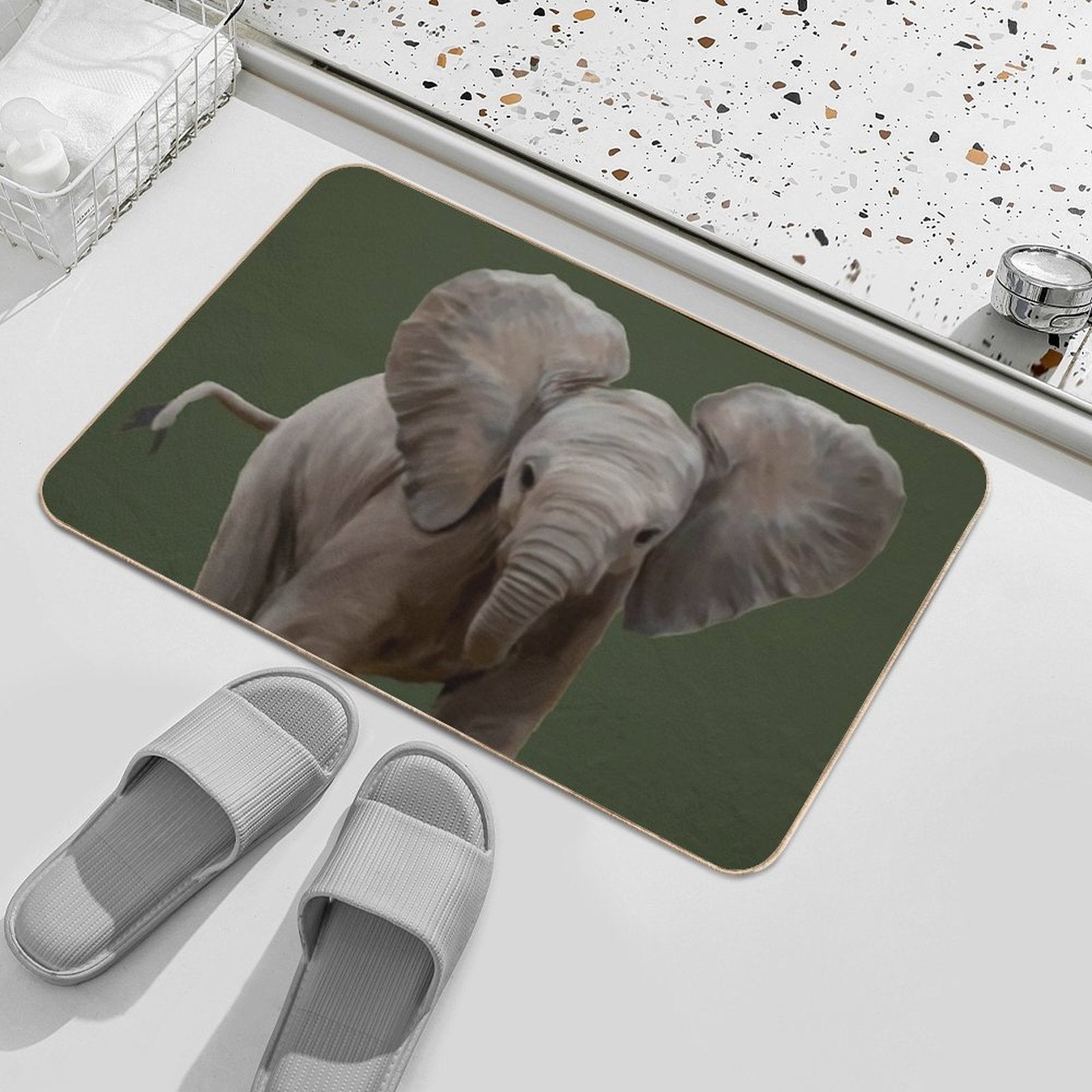 Baby Elephant Painting  Non-Slip Bath Mat