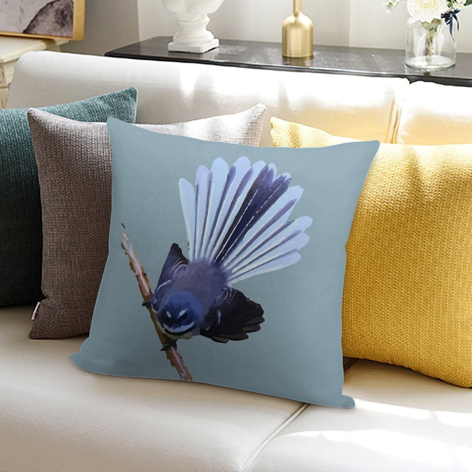 New Zealand Fantail Soft Decorative Cover Throw Pillow