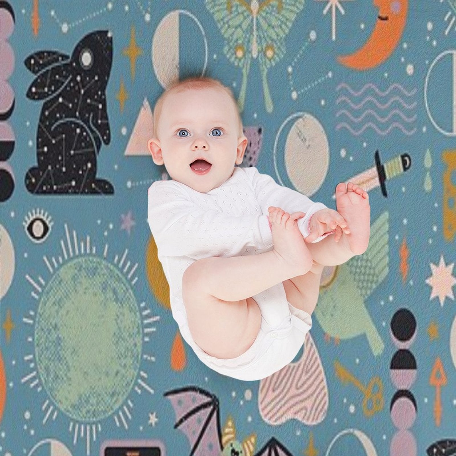 Lunar Pattern Blue Moon Wrinkle-free Throw Blanket