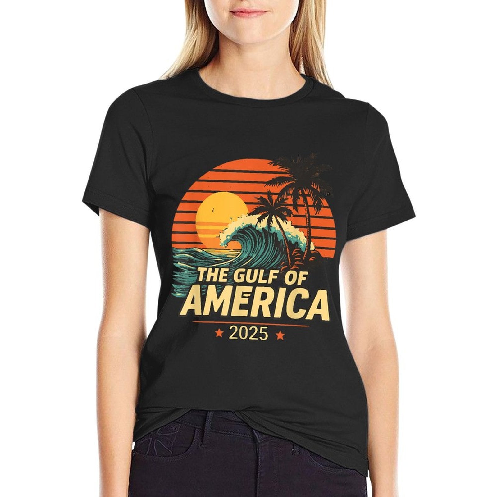 Vintage Gulf Of U.S.A Est America 2025 Retro Sunset Beach  Relaxed-fit T-Shirt