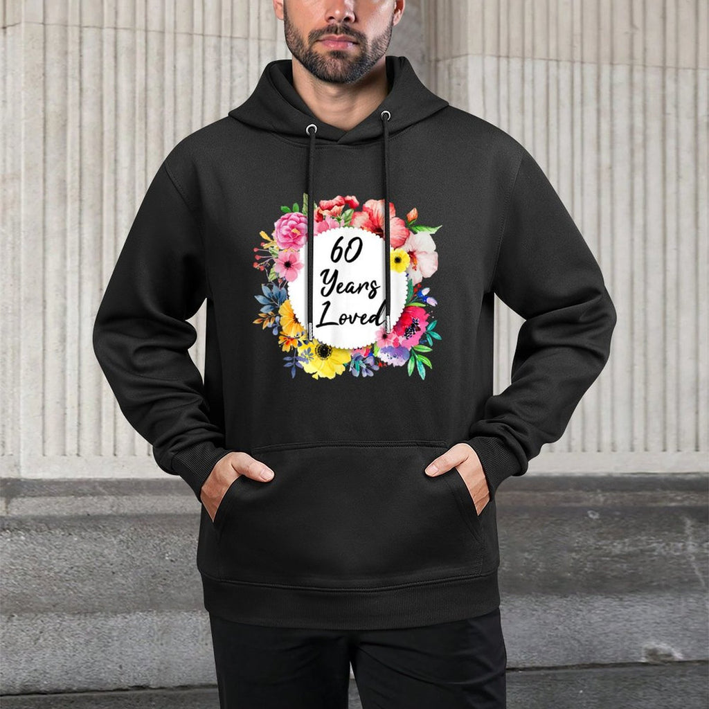60 Years Loved, 60th Birthday Floral Adjustable Hood Hoodie