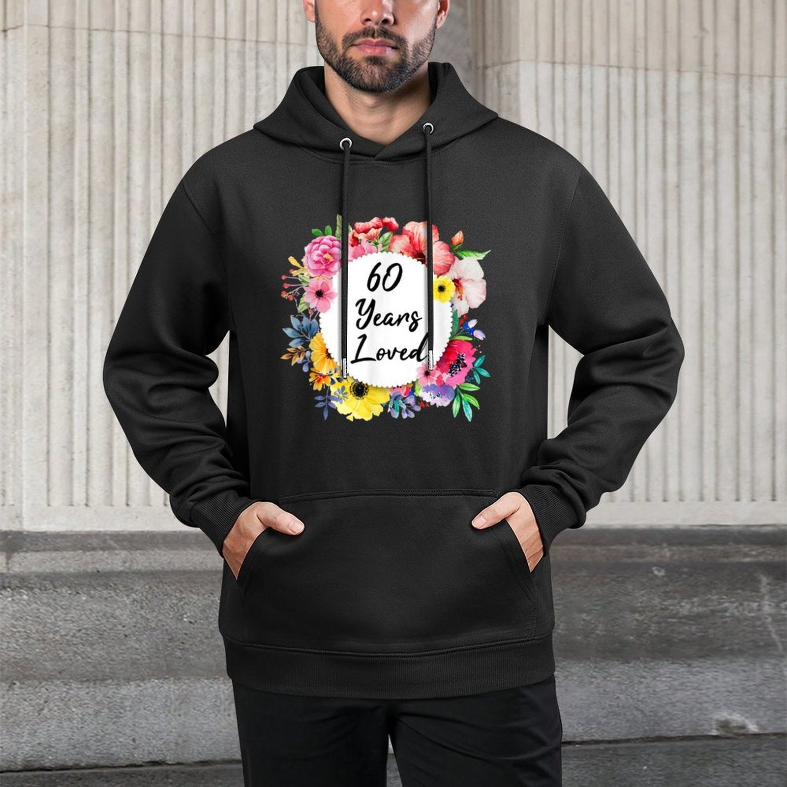 60 Years Loved, 60th Birthday Floral Adjustable Hood Hoodie