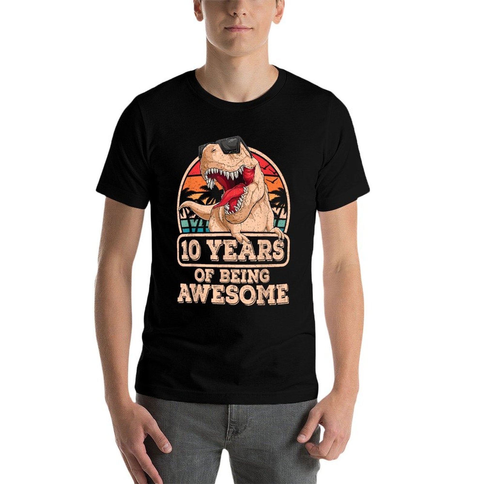 10 Years Of Being Awesome T Rex Dinosaur 10th Birthday Dino  Stretchy T-Shirt