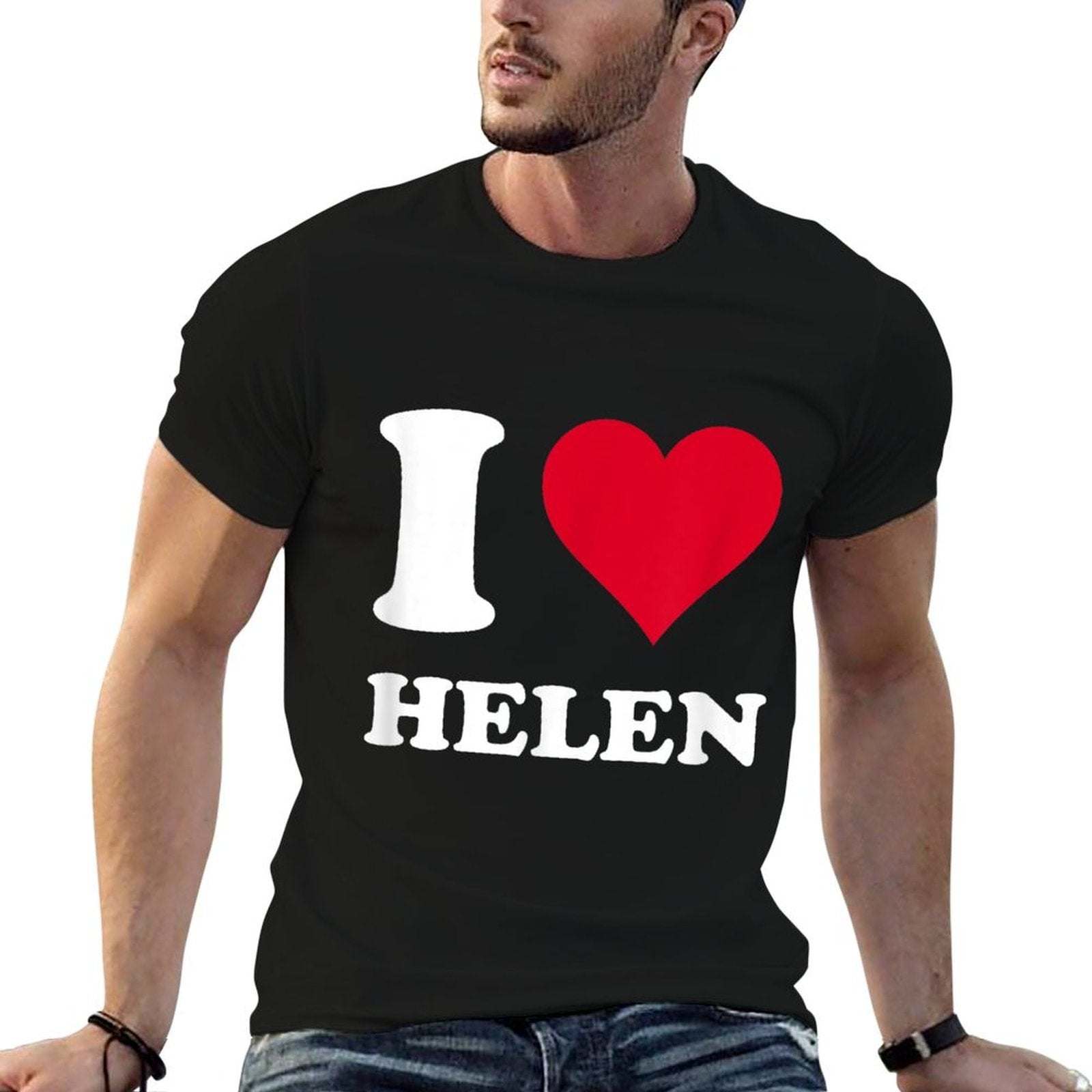Red Heart I Love Helen  Oversized Silhouette T-Shirt