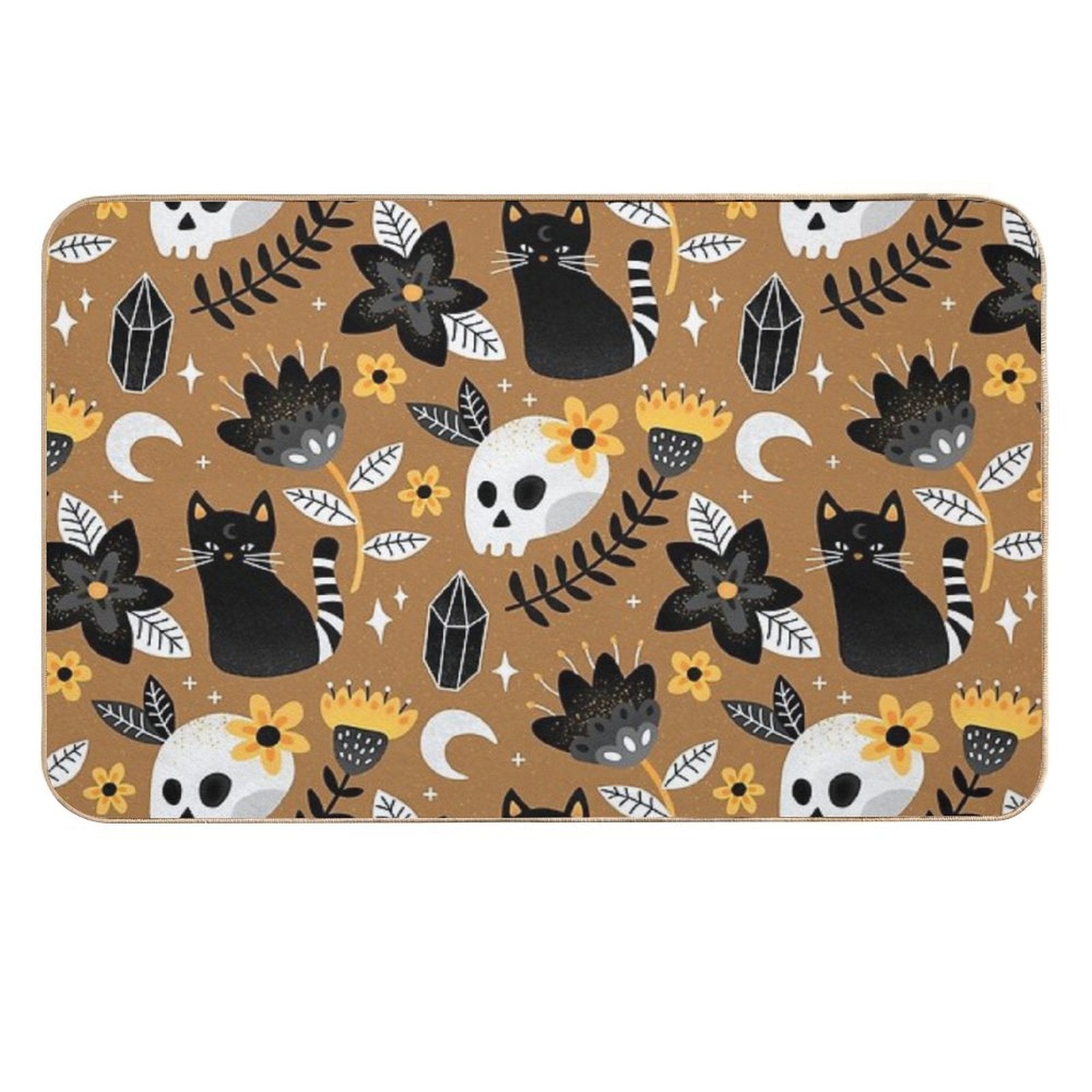 Black Cat And Floral Skull  Versatile Bath Mat