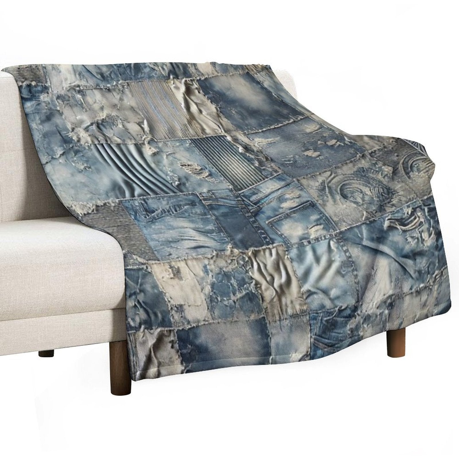 Rustic Denim Patchwork Multi-functional Throw Blanket