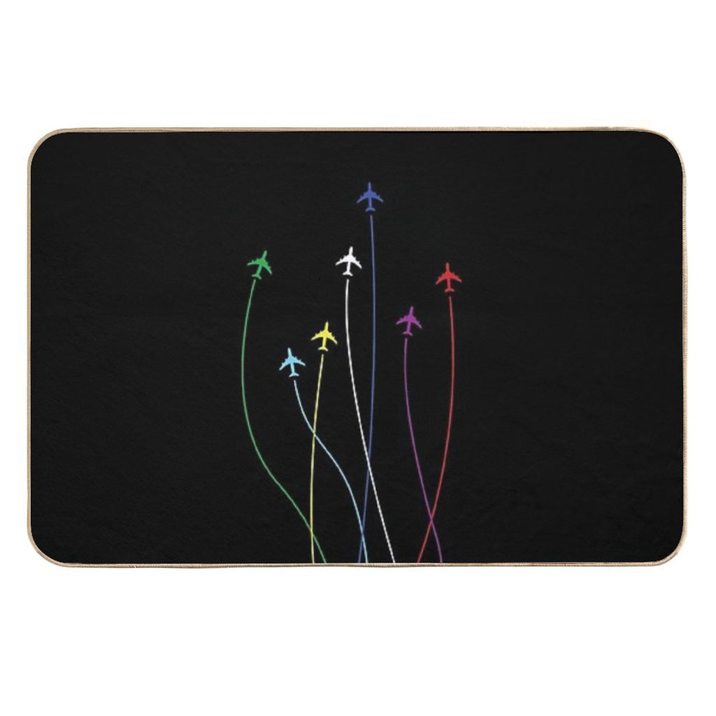 Rainbow Airplanes Flying on Eachother  Rapid-Drying Bath Mat