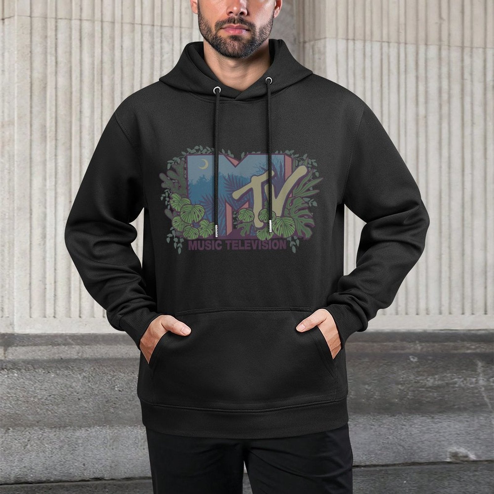 MTV Tropical Botanical Vintage Floral Music Television Shape Retention Hoodie