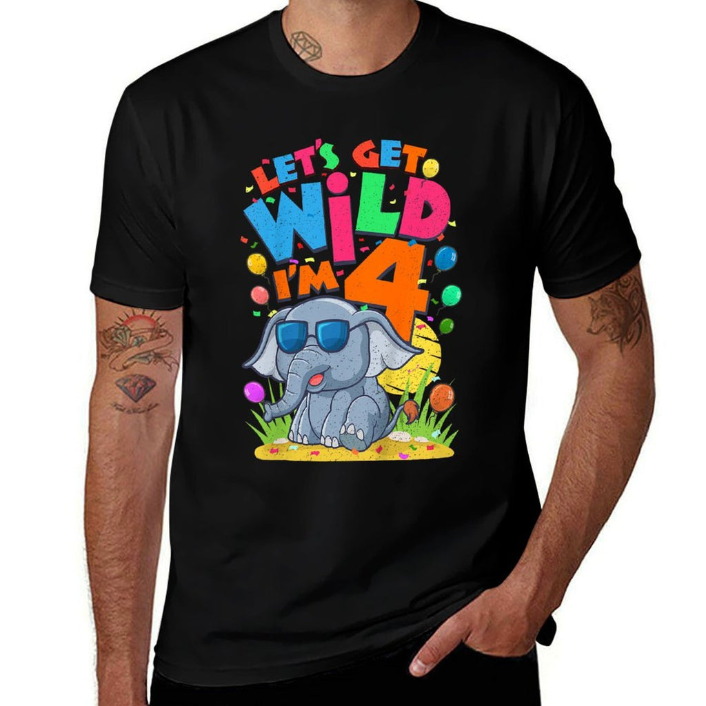 Kids Elephant Birthday Party 4 Year Old Boy 4th BDay Jungle Zoo  Slim-fit Cut T-Shirt