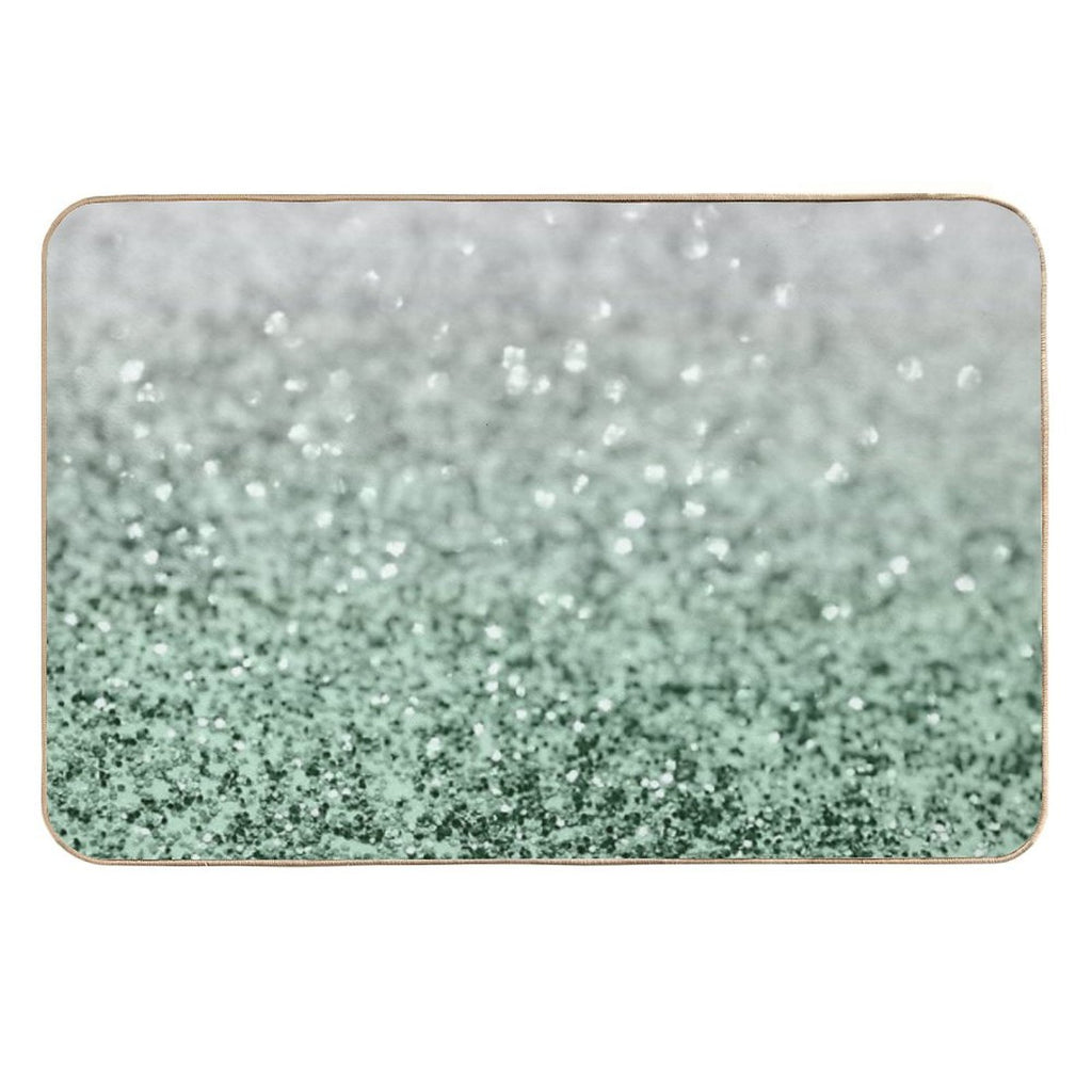 Silver Pastel Mint Green Ocean Glam #1 (Photo of Glitter Only - Not Reflective)  Long-Lasting Bath Mat