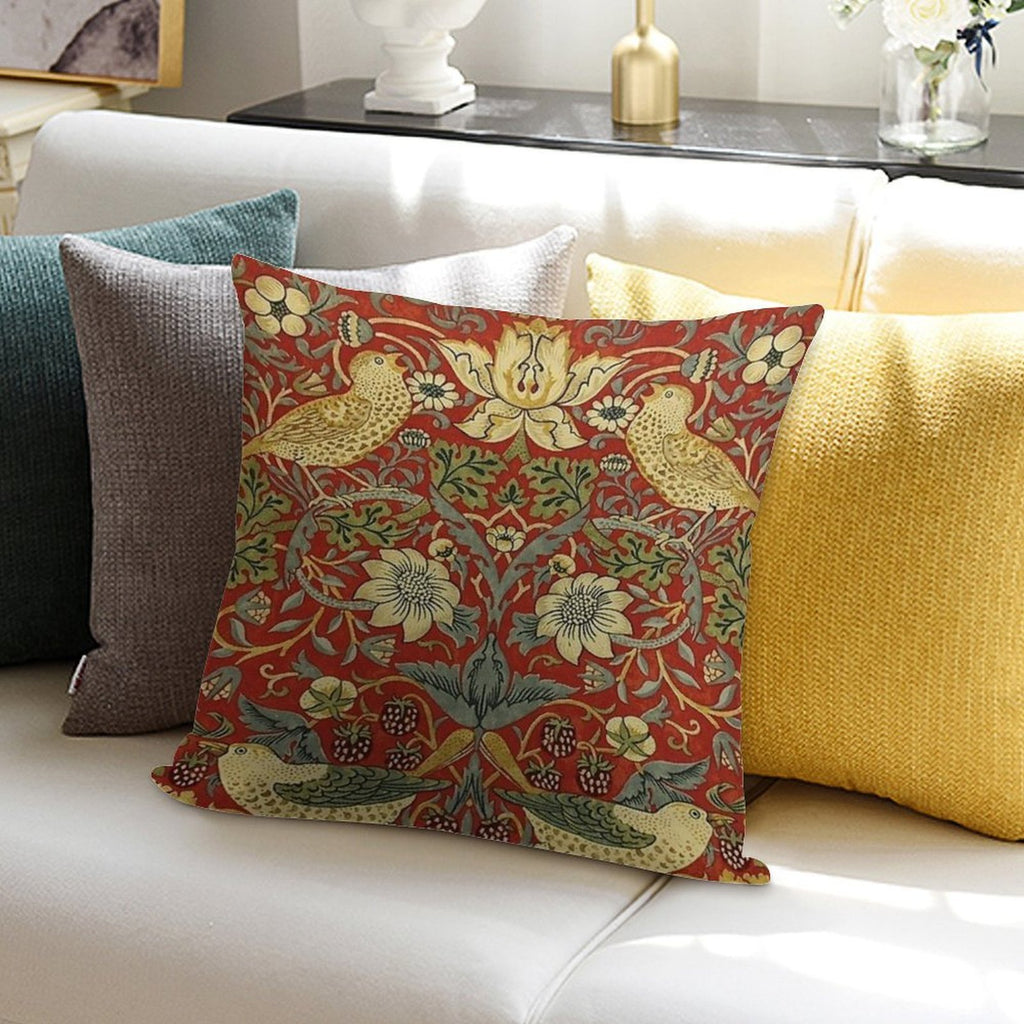 William Morris Birds Floral,red Soft Bedroom Essential Throw Pillow