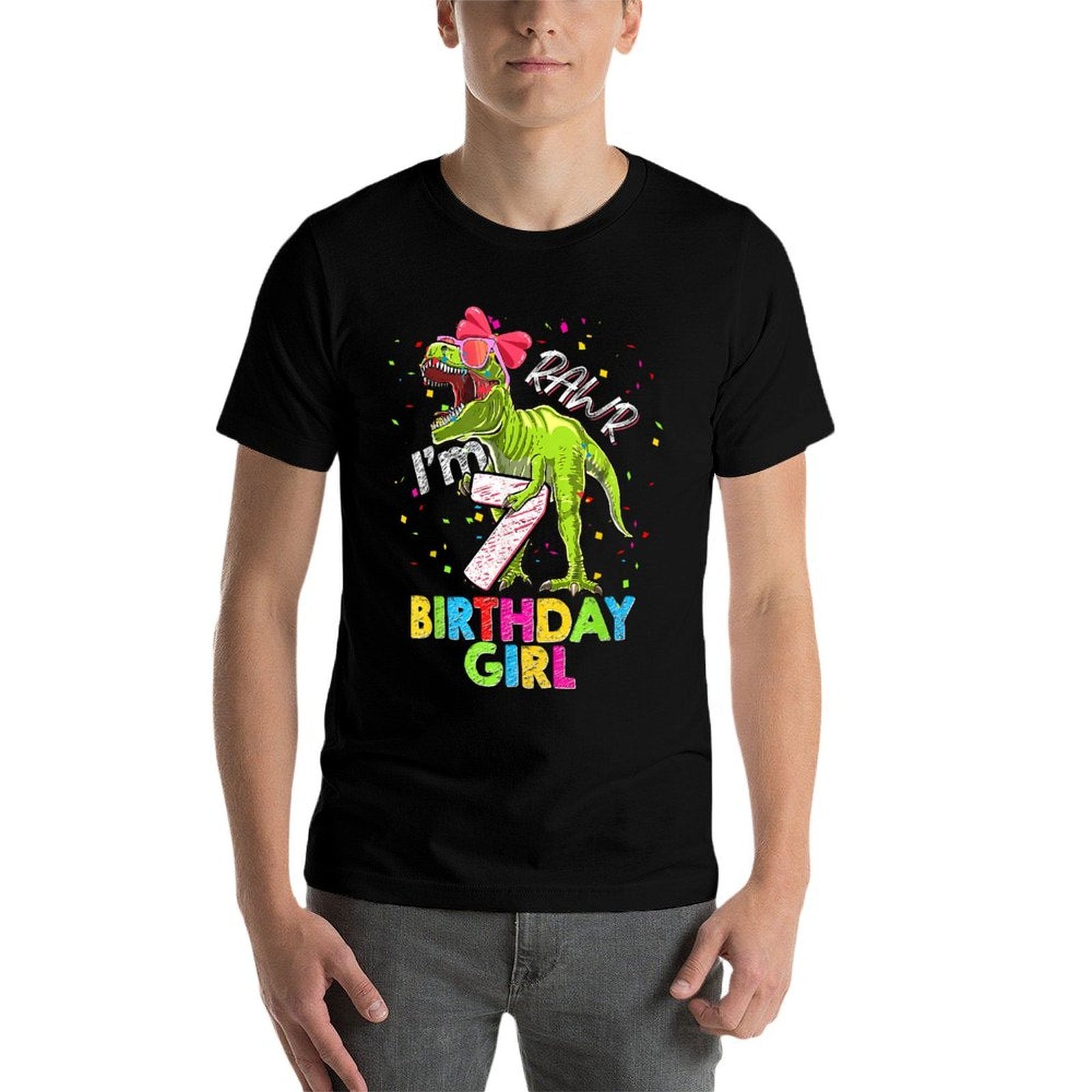 Kids Rawr I'm 7 7th Birthday T Rex Dinosaur Party For Girls  Vintage-inspired T-Shirt