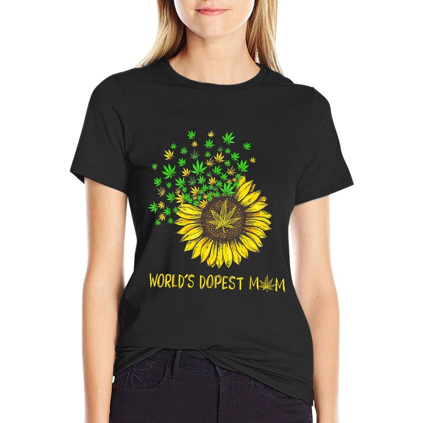 World's Dopest Mom Sunflower Weed 420 Canabis  Soft T-Shirt