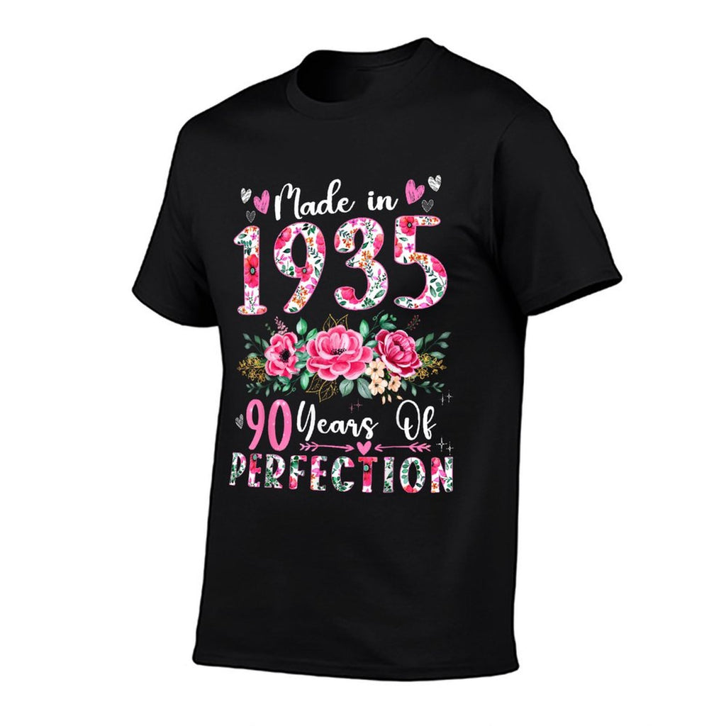 90 Year Old Made In 1935 Floral 90th Birthday Women  Cotton T-Shirt