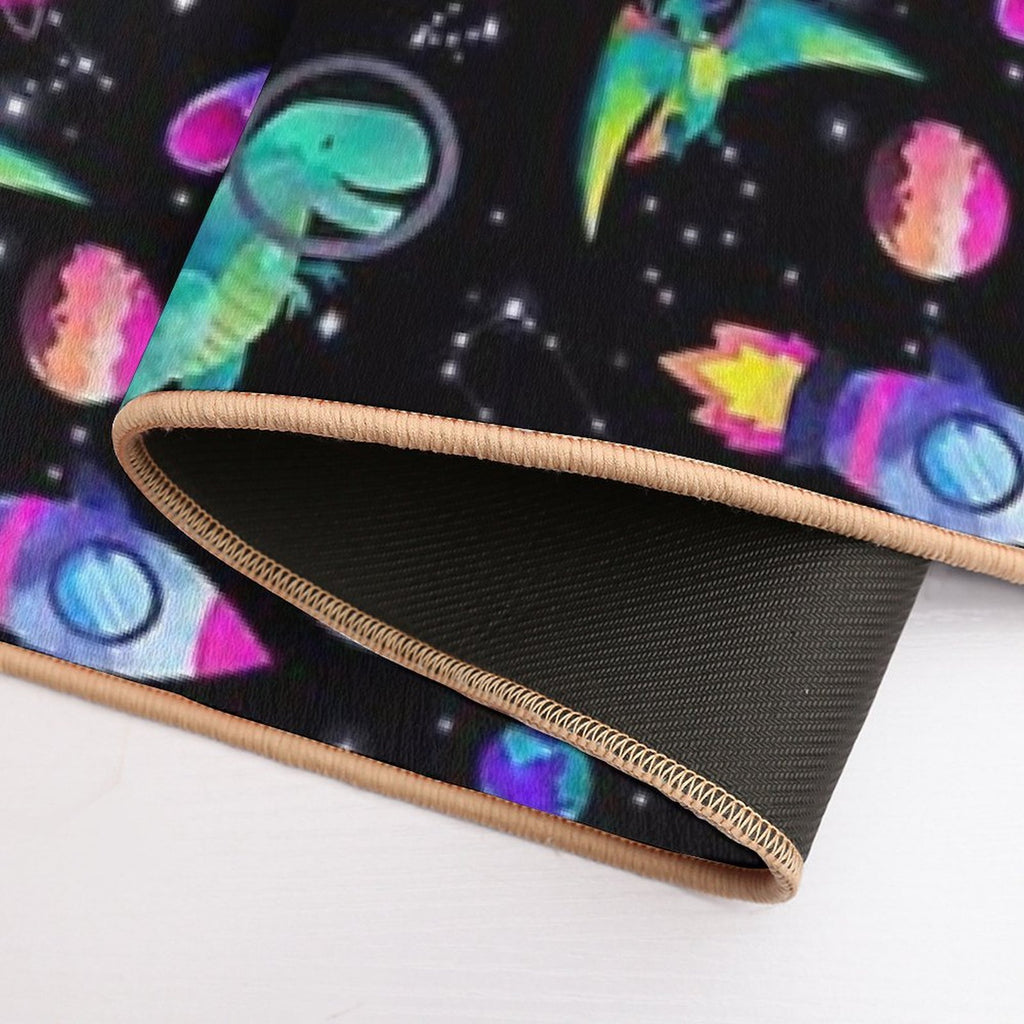 Space Dinosaur Astronauts Watercolor Pink Purple Pattern  Pet-Safe Bath Mat