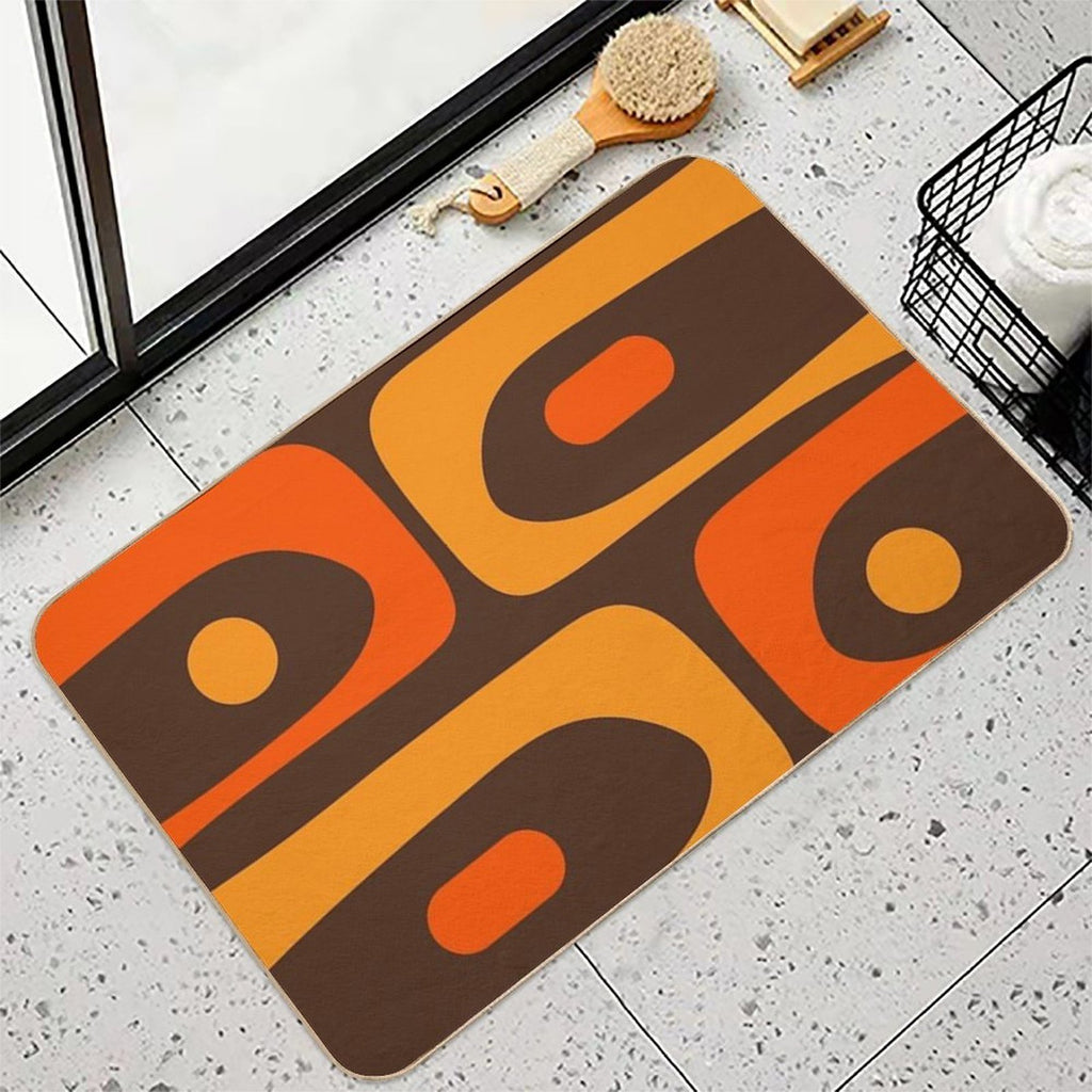 Mid-Century Modern Piquet Retro Minimalist Abstract in 70s Brown And Orange  Easy To Clean Bath Mat