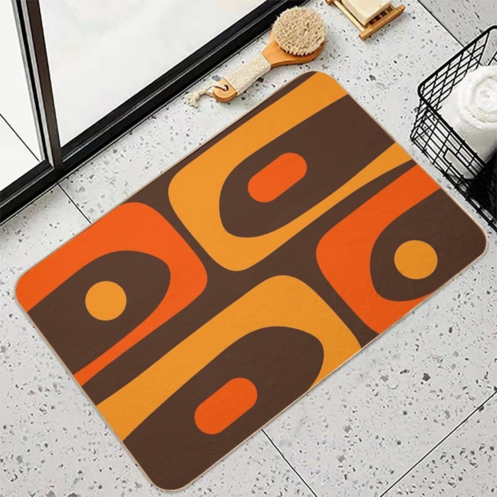 Mid-Century Modern Piquet Retro Minimalist Abstract in 70s Brown And Orange  Easy To Clean Bath Mat