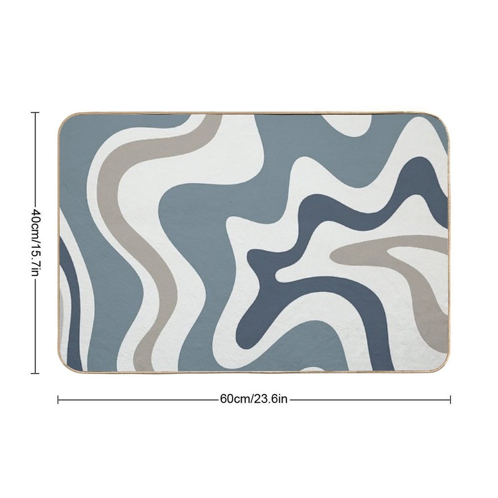 Liquid Swirl Contemporary Abstract in Neutral Blue Grey on Nearly White  Fade-Resistant Bath Mat