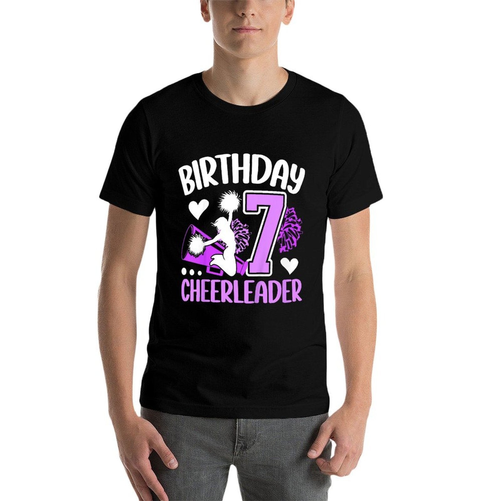 Kids 7th Cheer Birthday Party Seven Year Old Cheer Girl  Oversized Silhouette T-Shirt