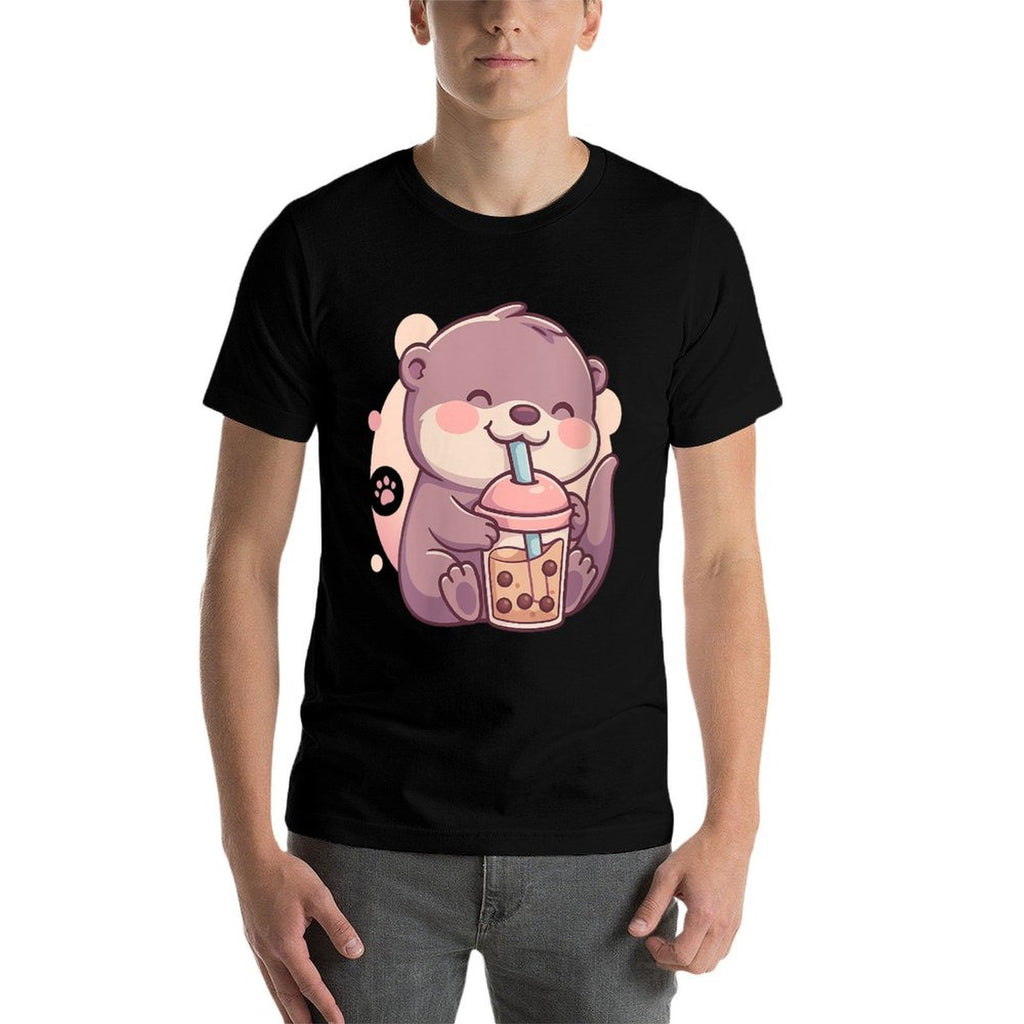 Womens Otter Drinking Bubble Tea Boba Japanese Anime Culture Manga  Graphic-printed T-Shirt