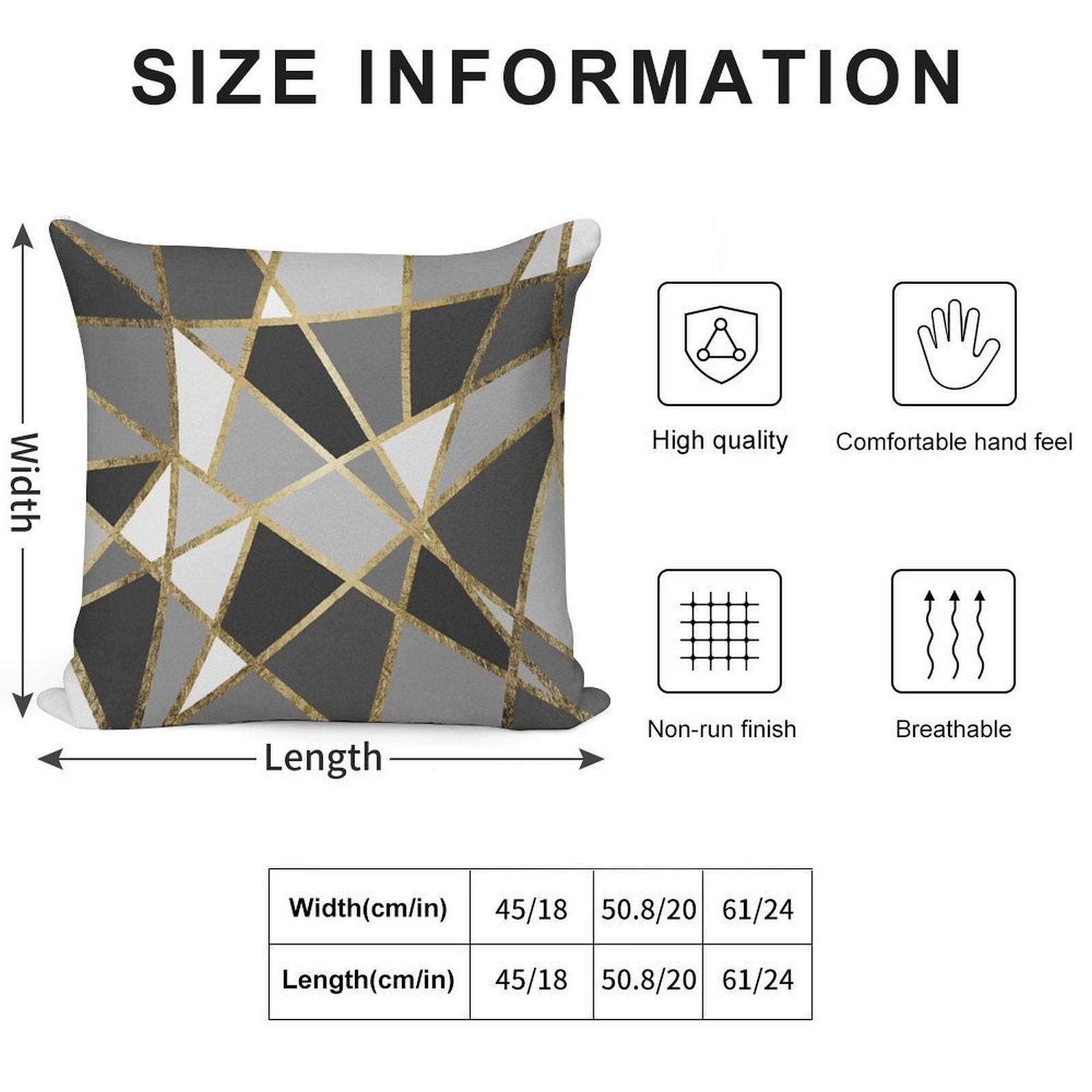 Black & Gray Modern Geo Gold Triangles Soft Warmth Comfort Throw Pillow