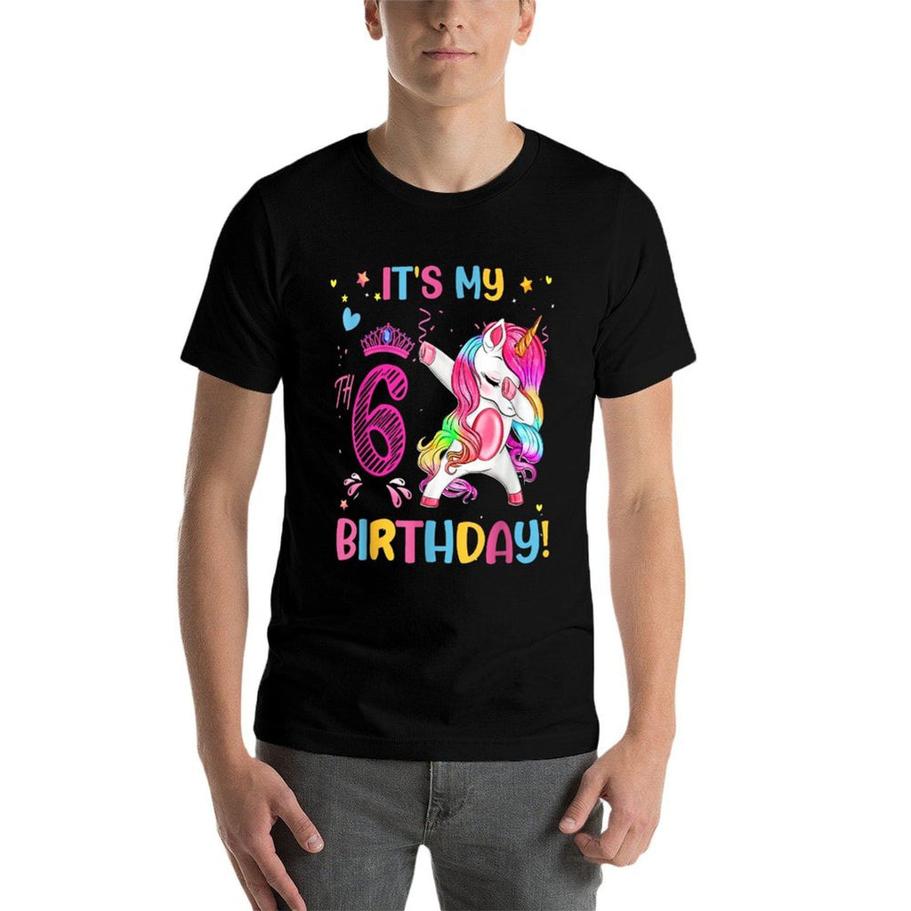 It's My 6th Birthday Unicorn Girls Funny 6 Year Old Birthday  Rolled Sleeves T-Shirt