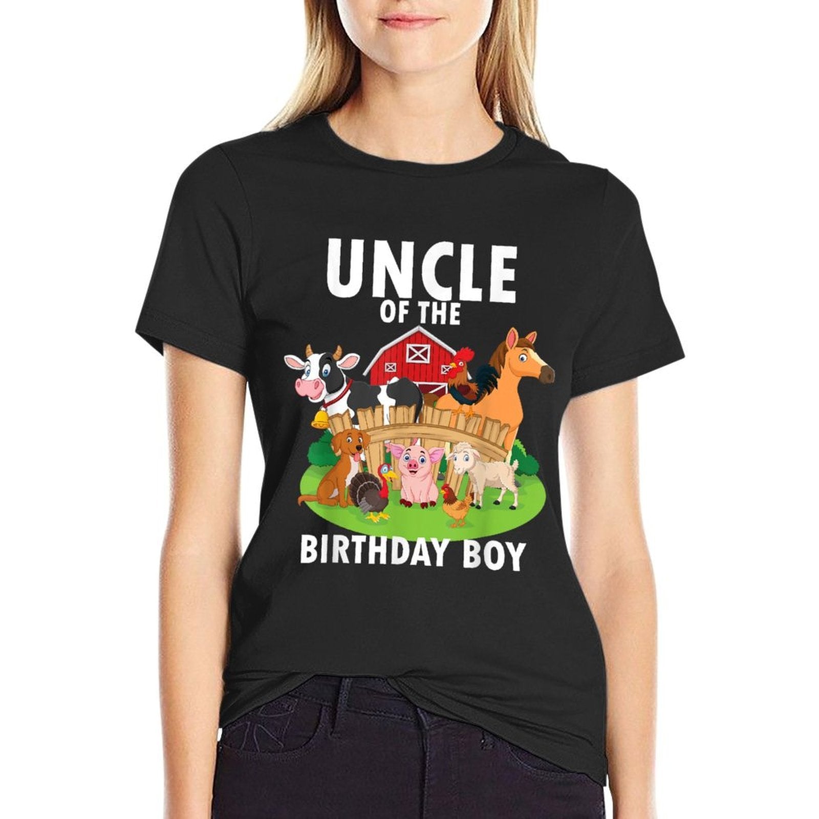 Uncle Of The Birthday Boy Farm Animals Matching Farm Theme  Heathered Texture T-Shirt