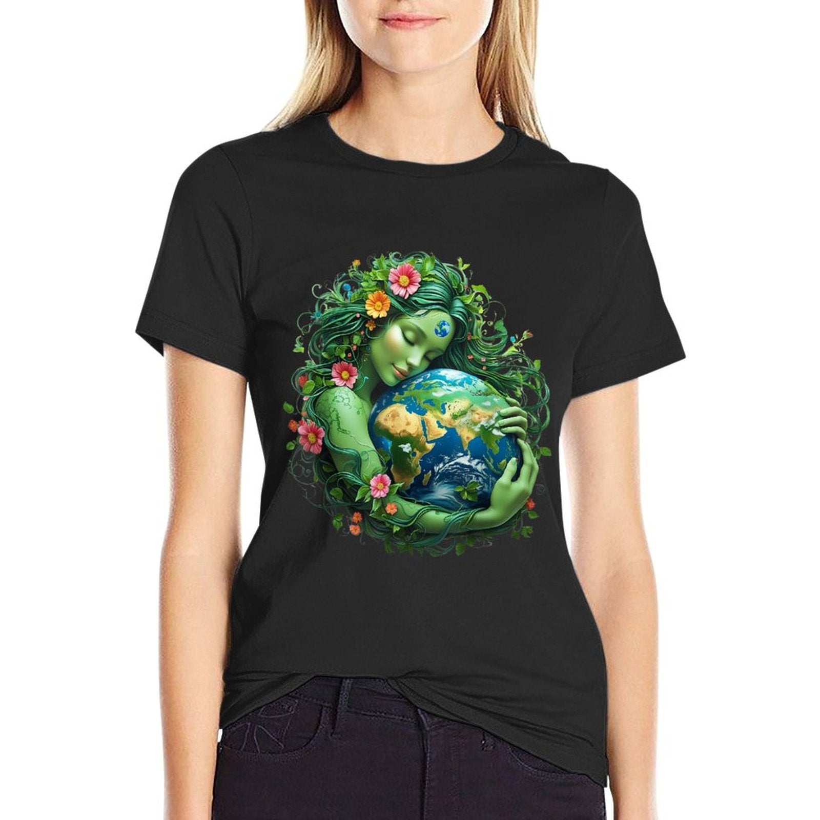 Green Mother Nature Earth Day Earth Mother Women Girl  Cotton T-Shirt