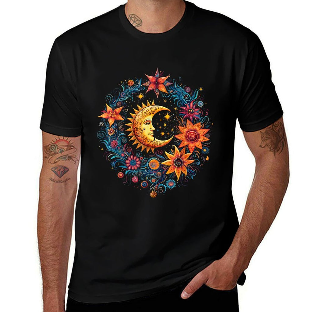 Mystic Sun And Moon Woman Mystical Flowers Aesthetic  Cotton T-Shirt