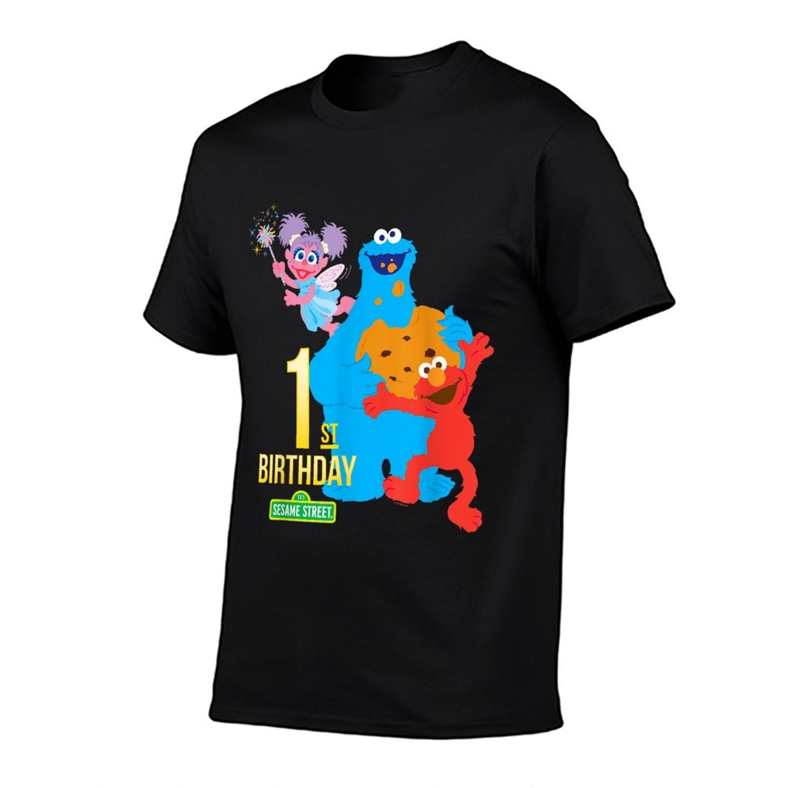 Sesame Street 1st Birthday Black Classic Fit Crew Neck  Cotton T-Shirt