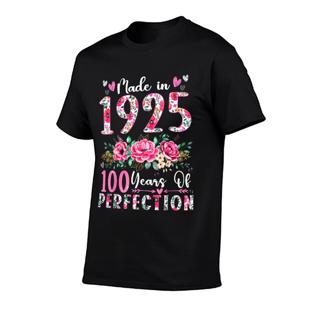 100 Year Old Made In 1925 Floral 100th Birthday Women  Heathered Texture T-Shirt