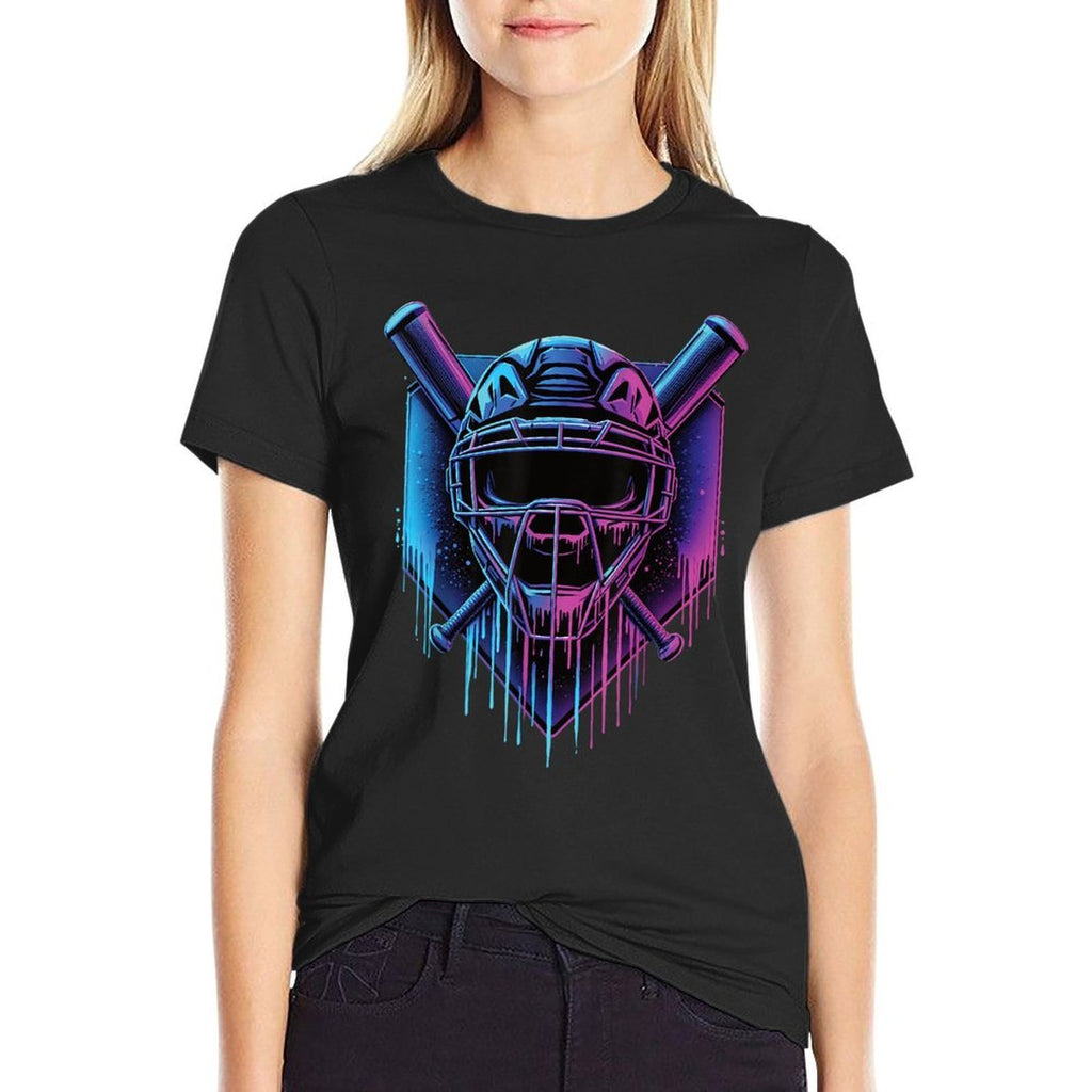 Baseball Catcher Mask Paint Dripping Baseball Fan Young Boys  Ribbed Collar T-Shirt