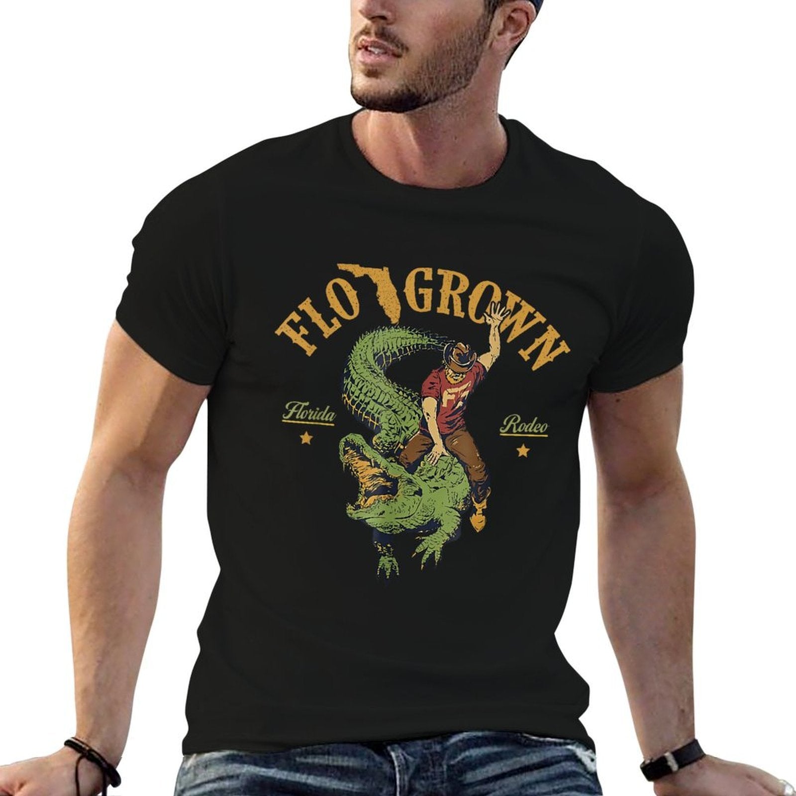 Flo Grown Florida Grown Rodeo Alligator Rider Funny Southern  Oversized Silhouette T-Shirt