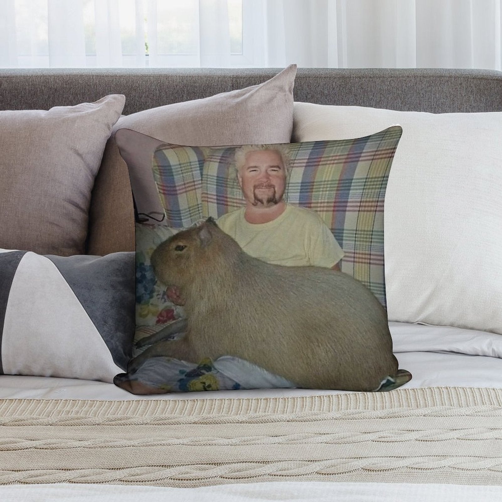 Guy Fieri with Capybara Soft Gift Ready Throw Pillow