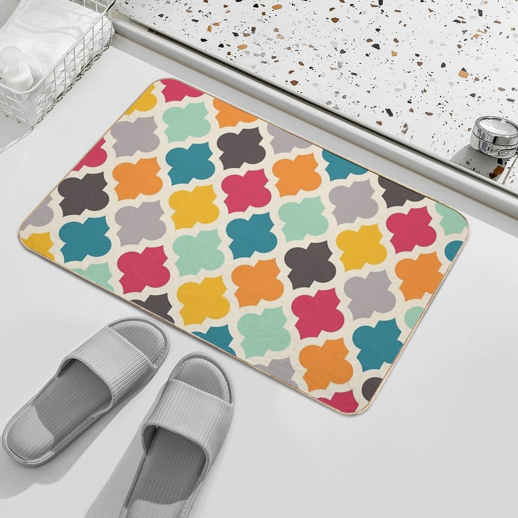 Colorful Moroccan Quatrefoil Lattice Pattern  Versatile Bath Mat