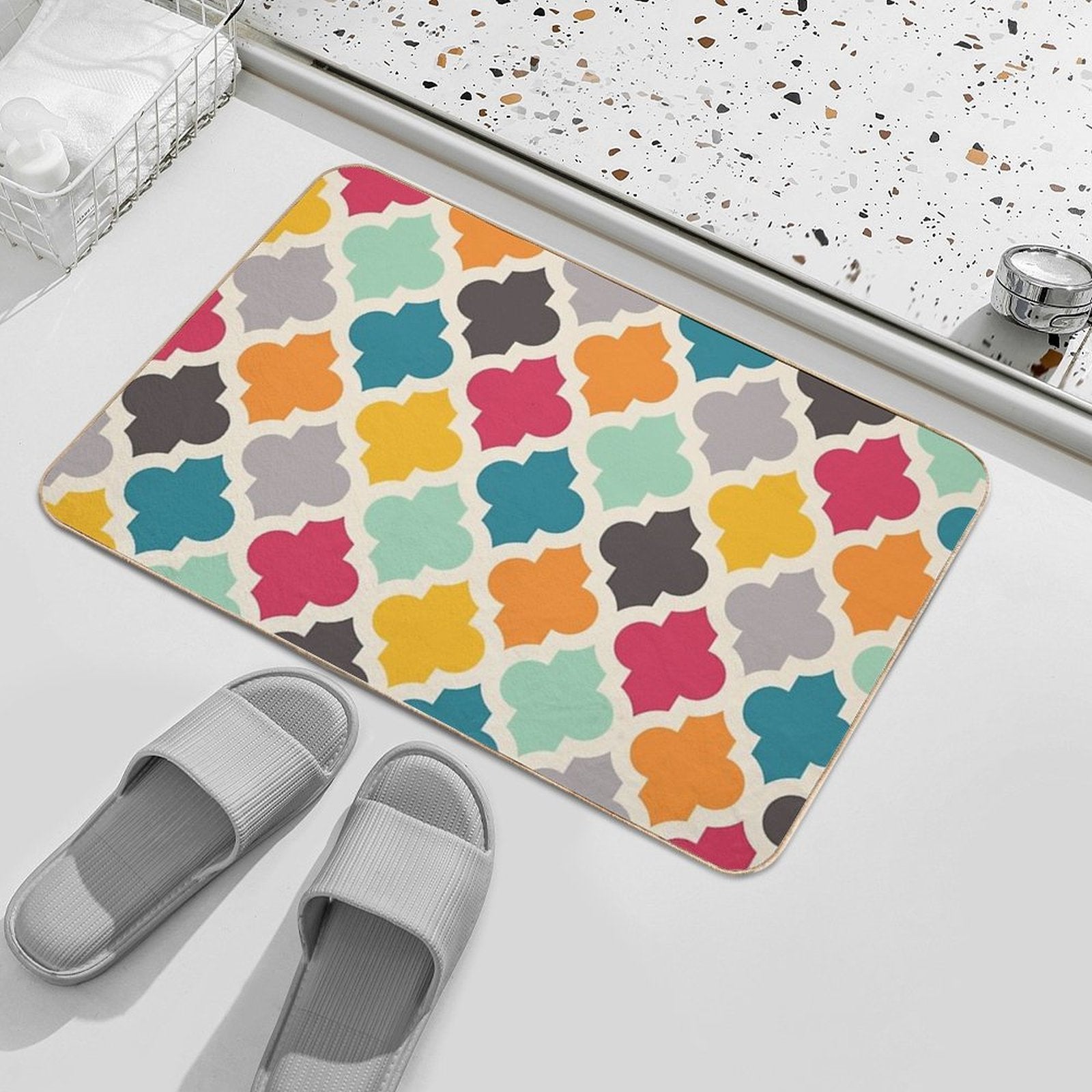 Colorful Moroccan Quatrefoil Lattice Pattern  Versatile Bath Mat