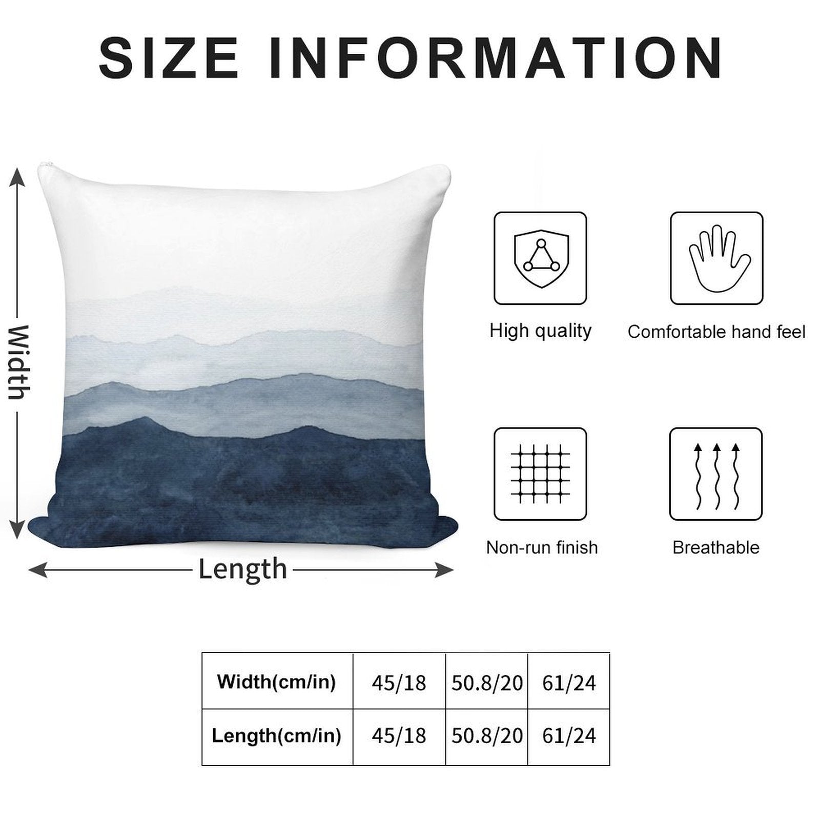 Mountains Ombre  Indigo Abstract Watercolor Soft Bedroom Essential Throw Pillow