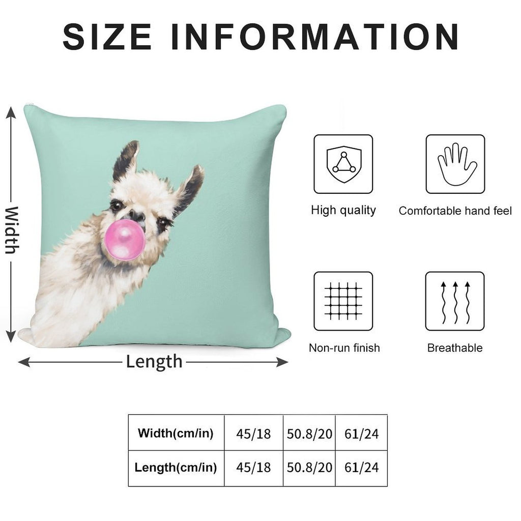 Bubble Gum Sneaky Llama in Green Soft Home Decor Throw Pillow