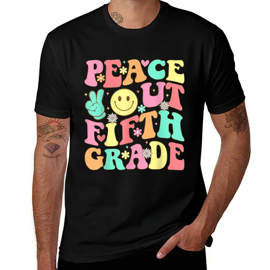 Peace Out Fifth Grade Groovy 5th Grade Last Day of School  Cotton T-Shirt