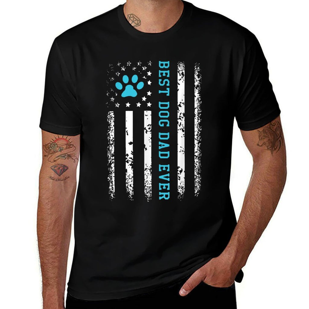 USA Best Dog Dad Ever American Puppy Lover Paw  Heathered Texture T-Shirt